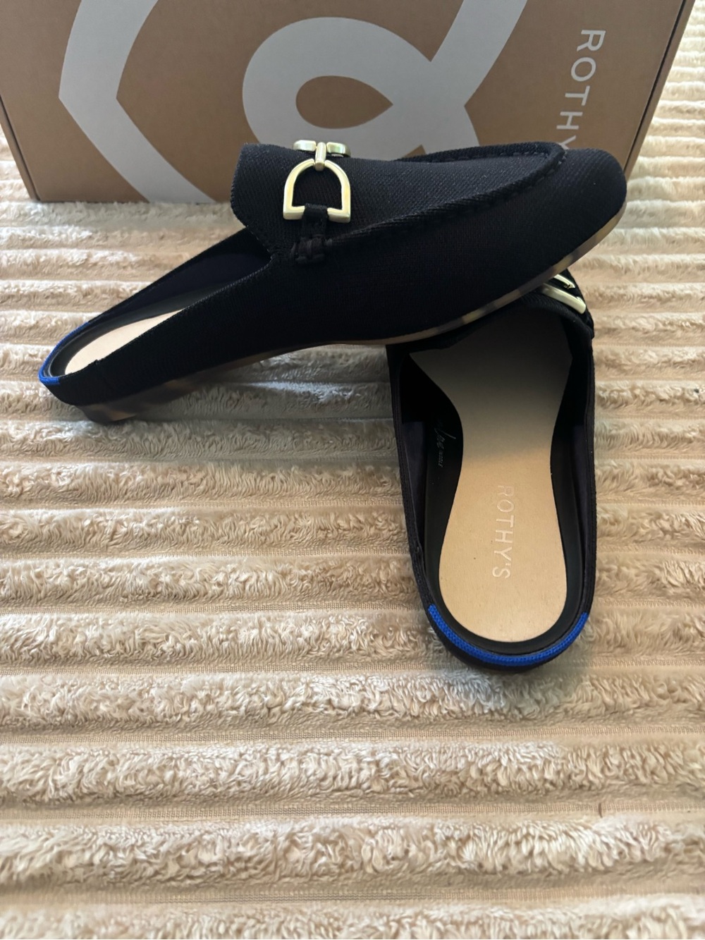 Rothy's Black Knit Slip-On Loafer with Gold Bit Detail - Picture 3 of 5